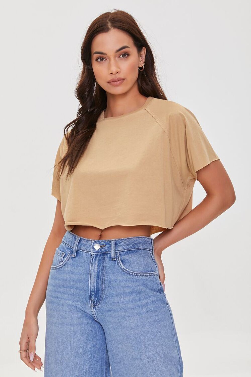 

Укороченная футболка с рукавами реглан Forever 21, капучино