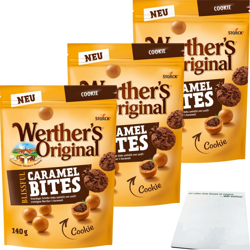 

Пакет печенья Werther's Original Blissful Caramel Bites, 3 шт. (3 пакета по 140 г) + блок usy