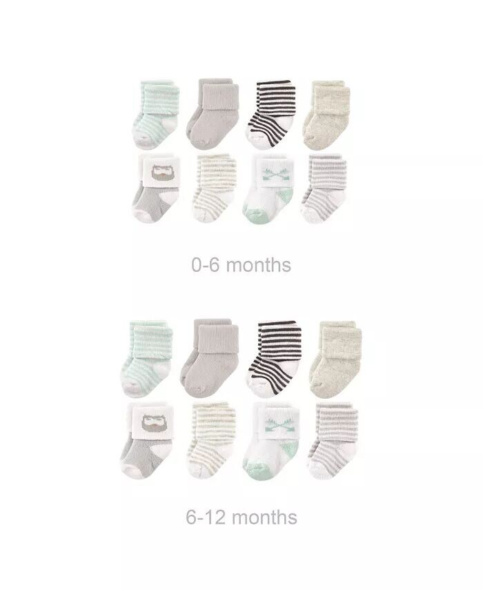 

Хлопковые махровые носки унисекс для маленьких мальчиков Baby Grow with Me, мятная сова, 0–6 и 6–12 месяцев Luvable Friends, серебряный
