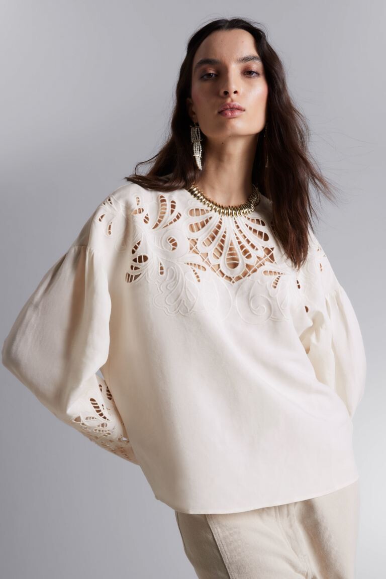 

Блуза с английской вышивкой и другими историями H&M, белый