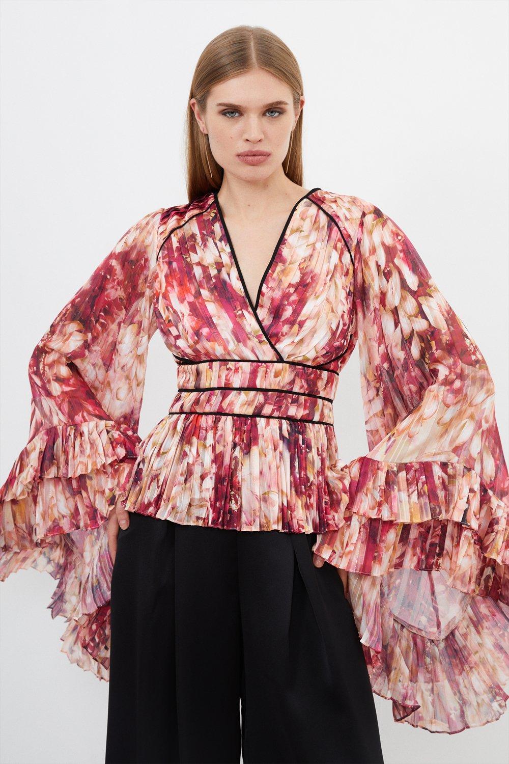 Тканая блузка-кимоно с цветочным принтом Karen Millen, розовый тканая блузка кимоно с цветочным принтом karen millen синий