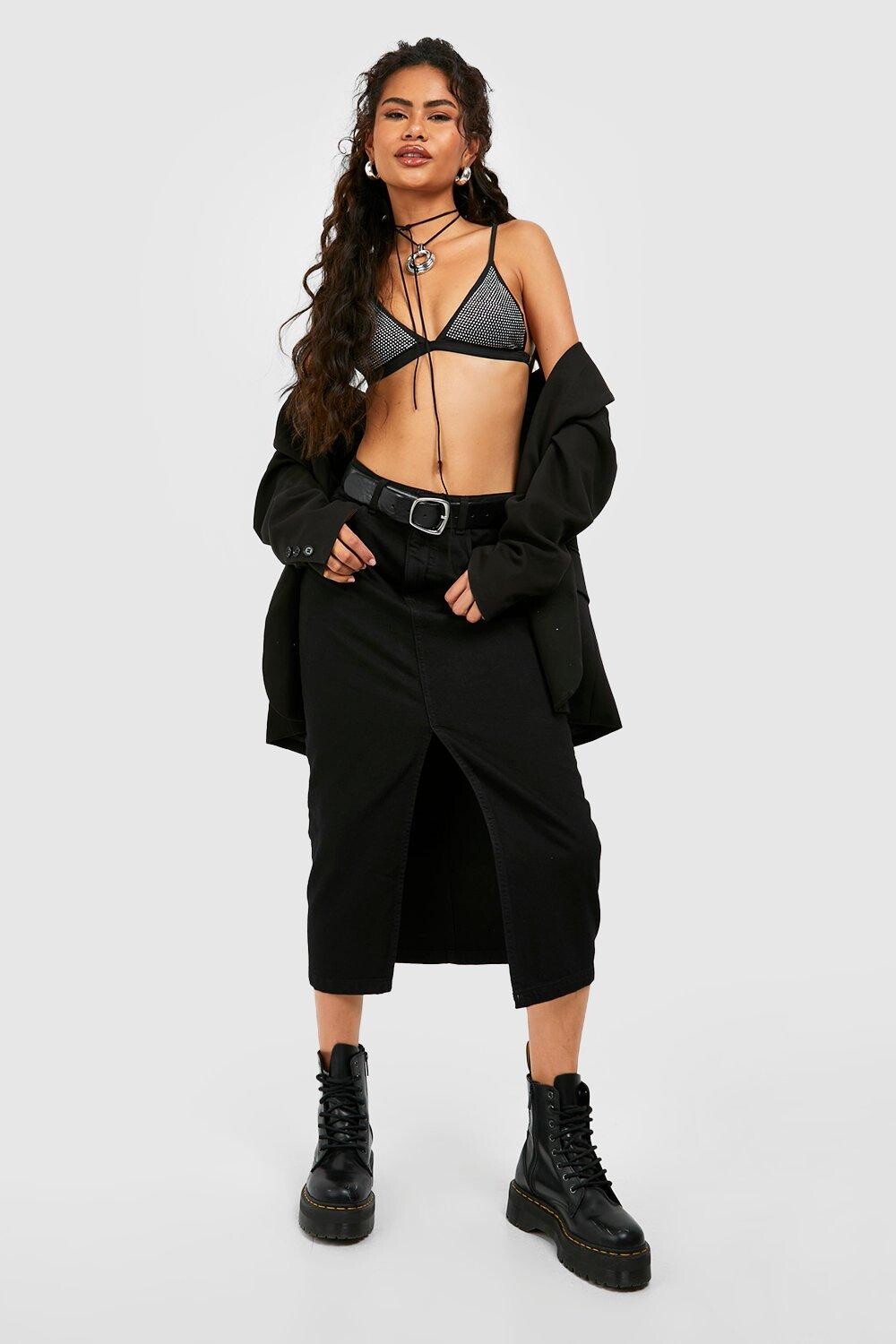 

Юбка миди из денима Boohoo, черный