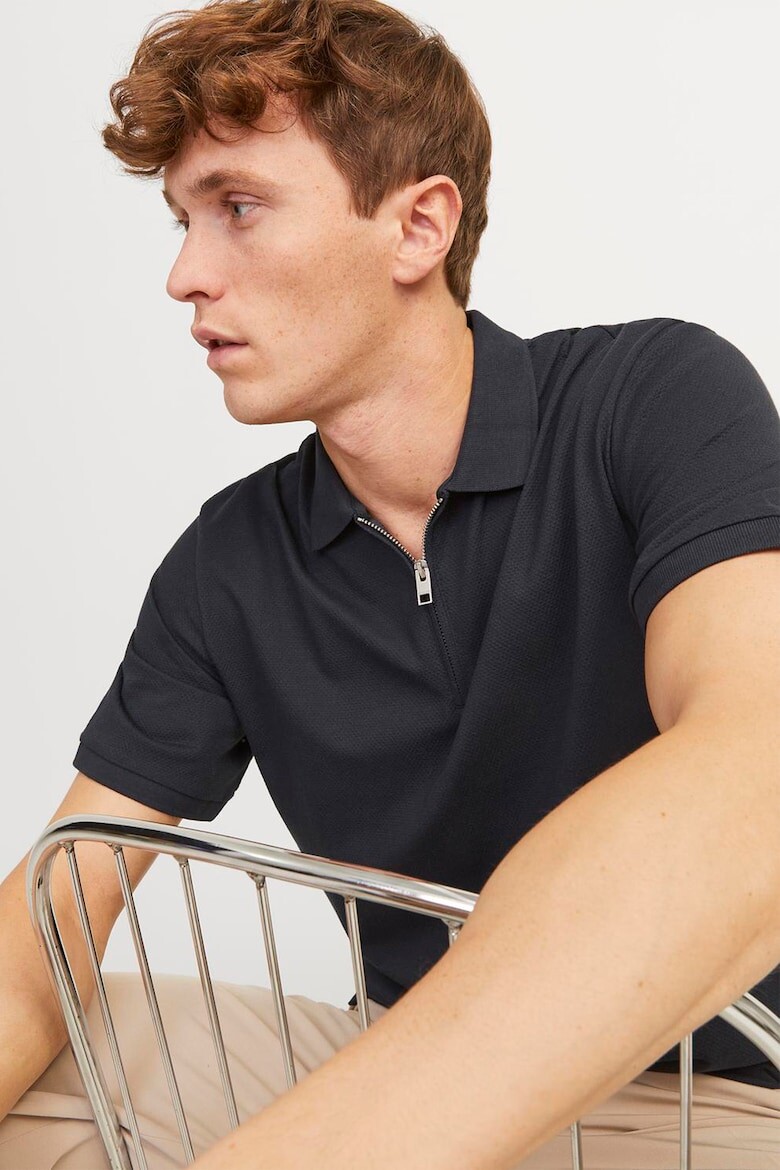 

Футболка с воротником и короткой молнией Jack & Jones, синий