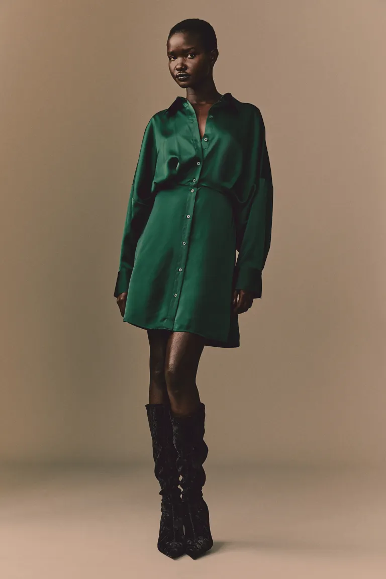 

Платье-рубашка из атласа H&M, зеленый