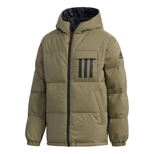Пуховик adidas Rev 3st Down Ho Stay Warm Reversible Outdoor hooded down Jacket Khaki Brown, коричневый цена и фото