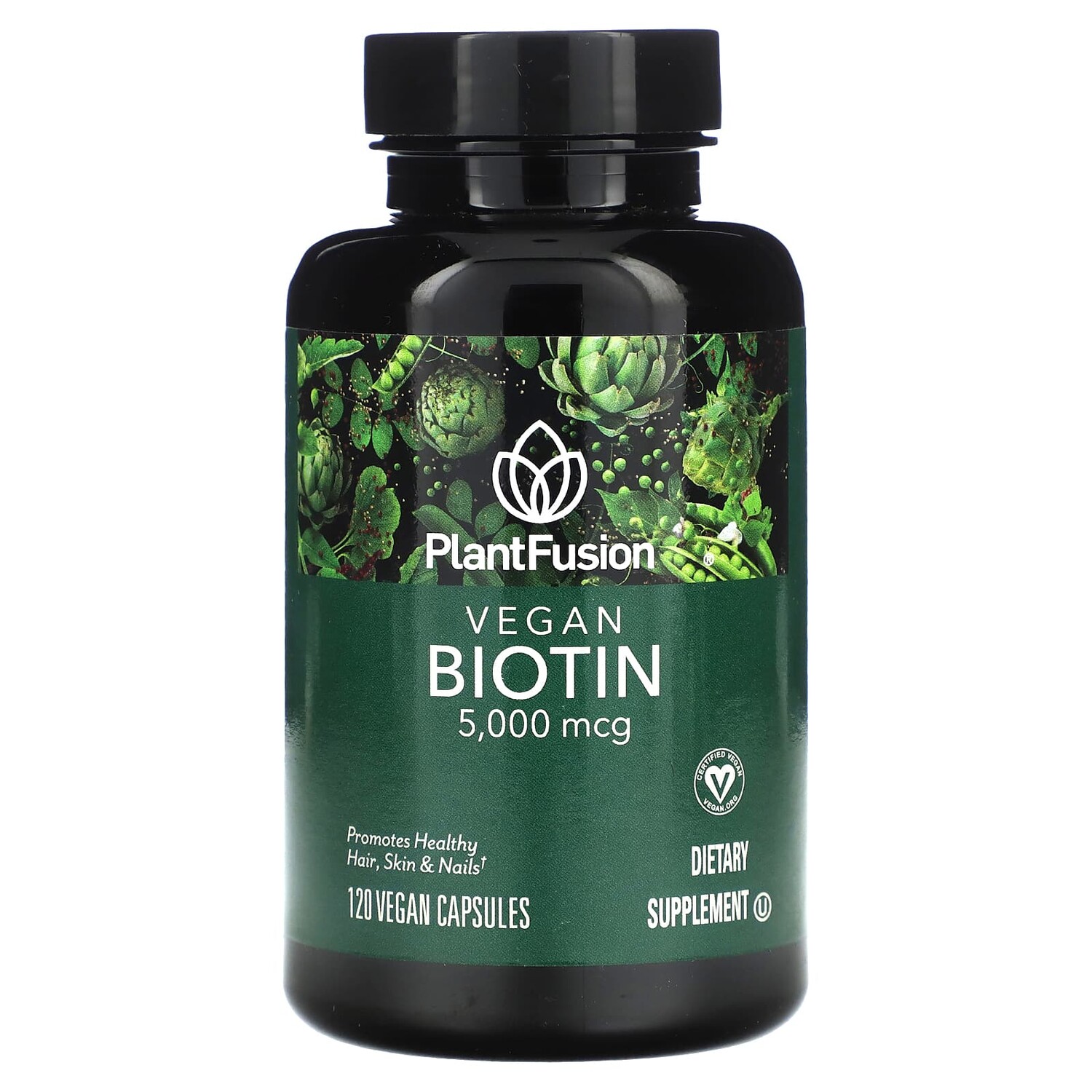 

Веганский биотин, 5000 мкг, 120 веганских капсул, PlantFusion