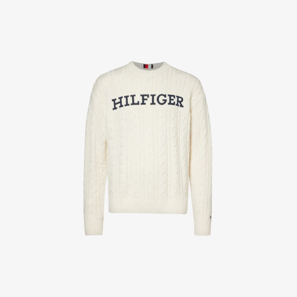 Джемпер косой вязки с логотипом Tommy Hilfiger, белый