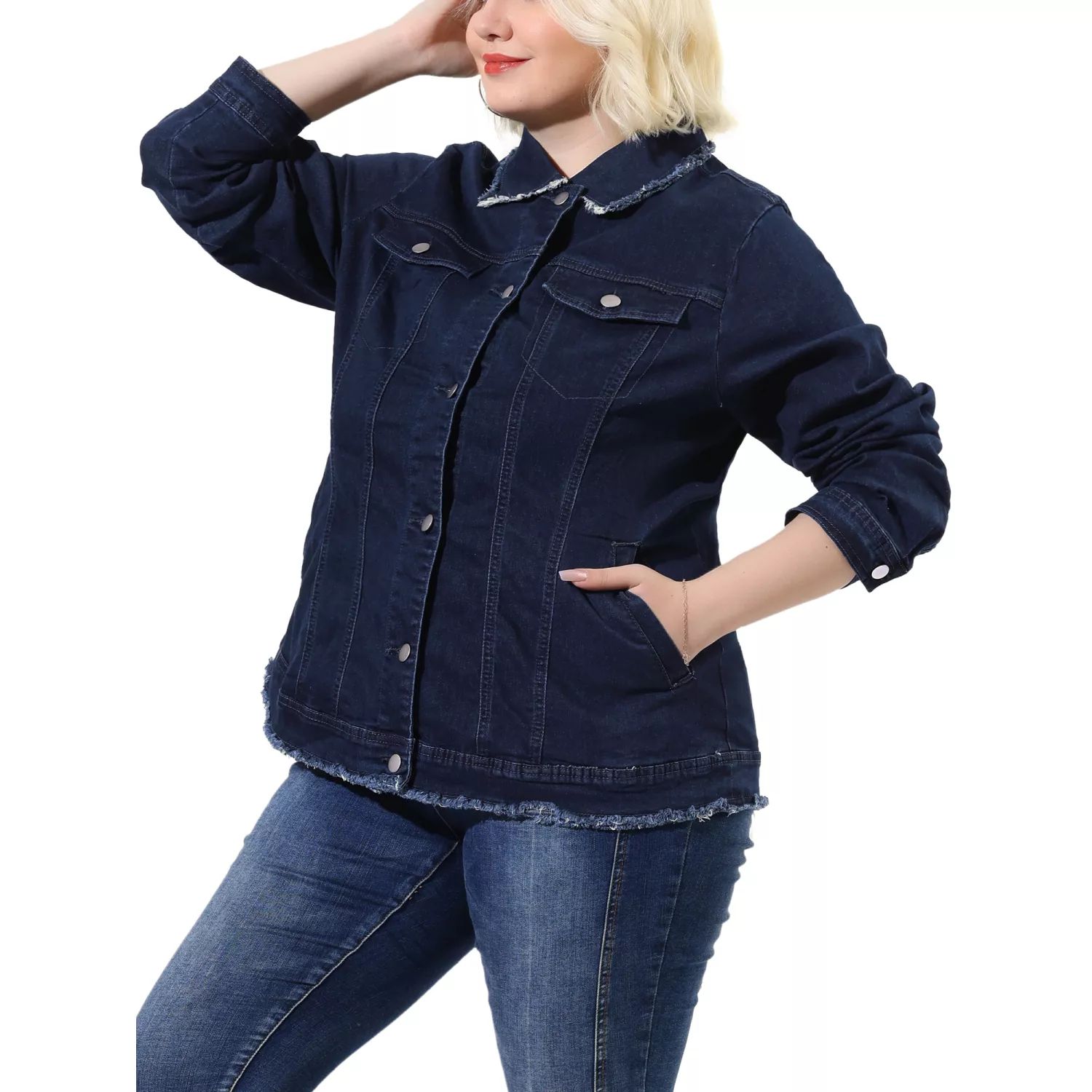 Женская короткая джинсовая куртка больших размеров на пуговицах на груди с карманом Agnes Orinda, светло-синий