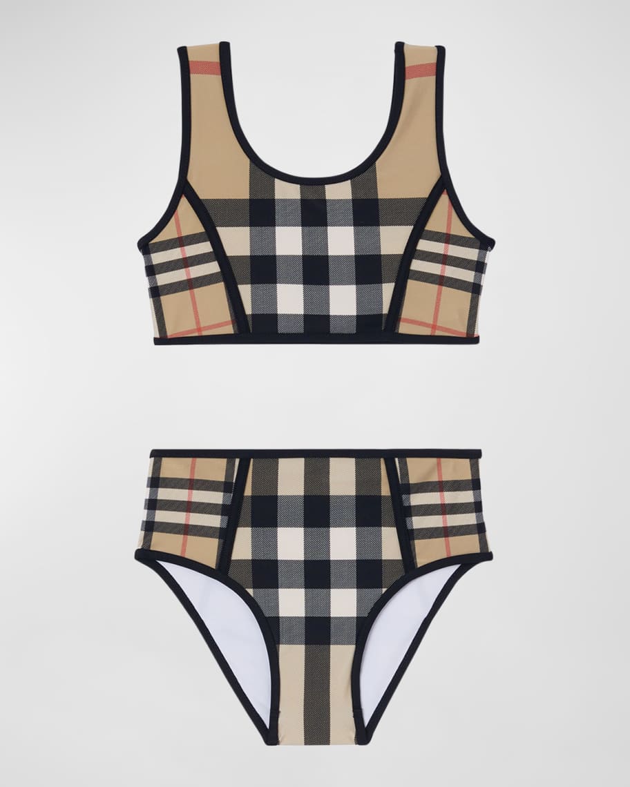 

Раздельный купальник Noor с клетчатым принтом для девочек, размеры 3–14 Burberry