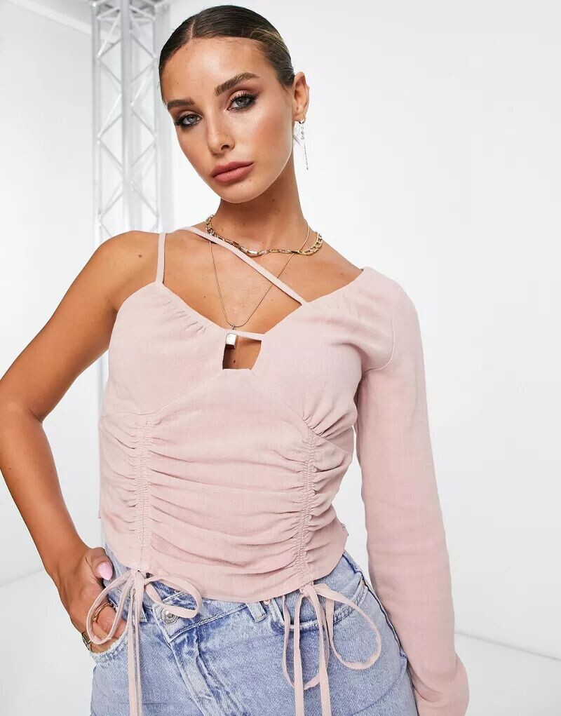 

Пыльно-розовый топ с вырезом на одно плечо ASOS
