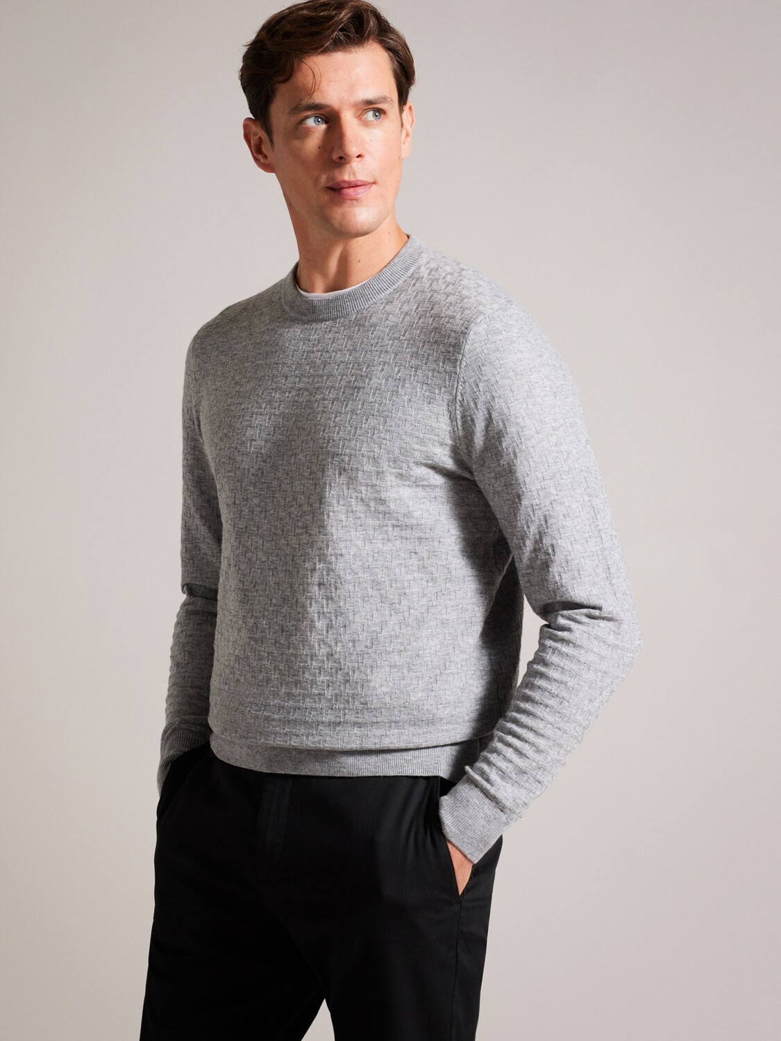 

Джемпер из смесовой шерсти с длинными рукавами и стежками Loung Ted Baker, серый мергель