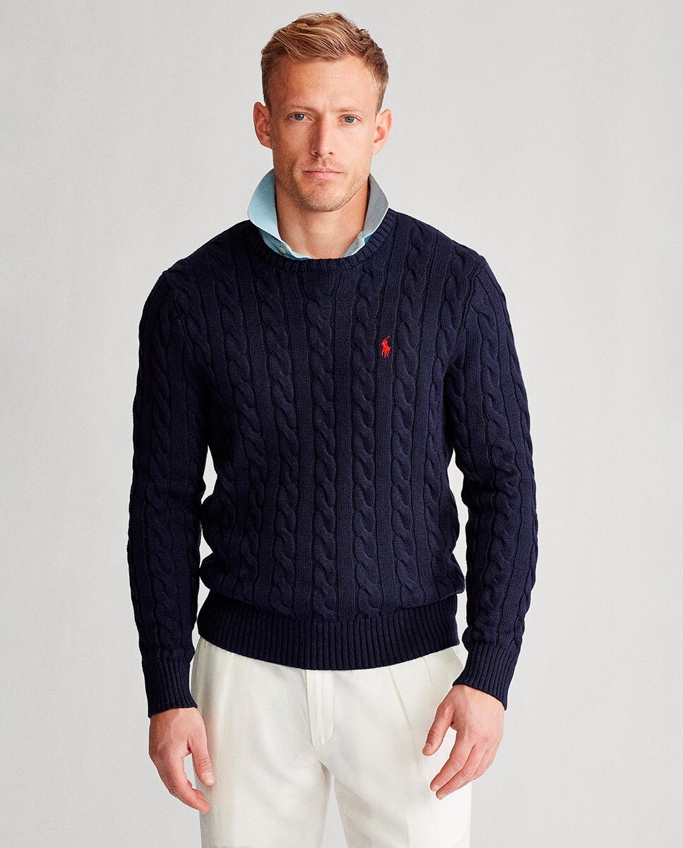 

Мужской синий свитер с круглым вырезом Polo Ralph Lauren, темно-синий