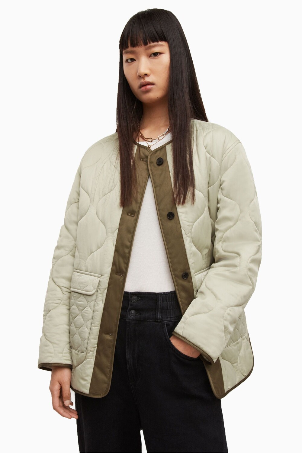 

Кремовая куртка AllSaints Foxi с контрастной отделкой All Saints, бежевый