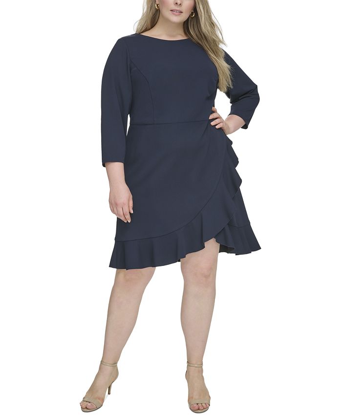 Платье прямого кроя больших размеров с оборками Tommy Hilfiger, синий