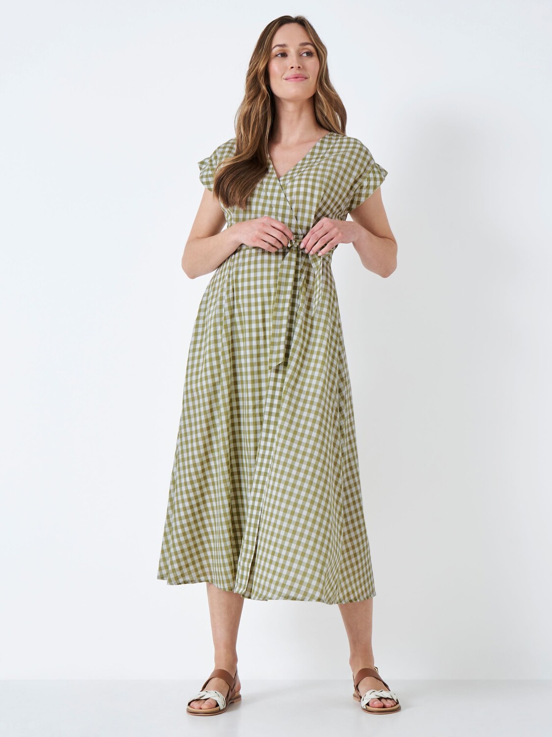 

Платье миди с запахом Gemma Gingham Crew Clothing, зеленый