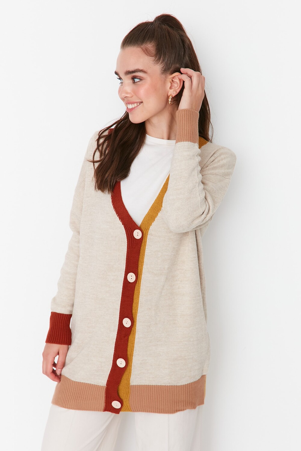 

Кардиган - Коричневый - Классический крой Trendyol Modest, коричневый