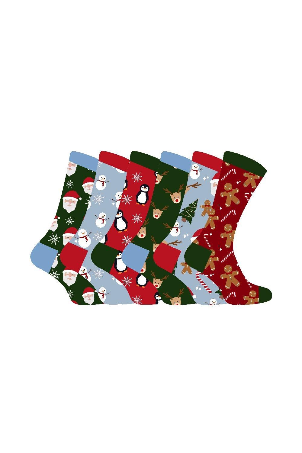 6 пар новых ярких носков с рождественским рисунком Sock Snob, мультиколор рождественские носки для женщин мужские рождественские короткие носки праздничный подарок новинка носки зимние смешные новогодние муж