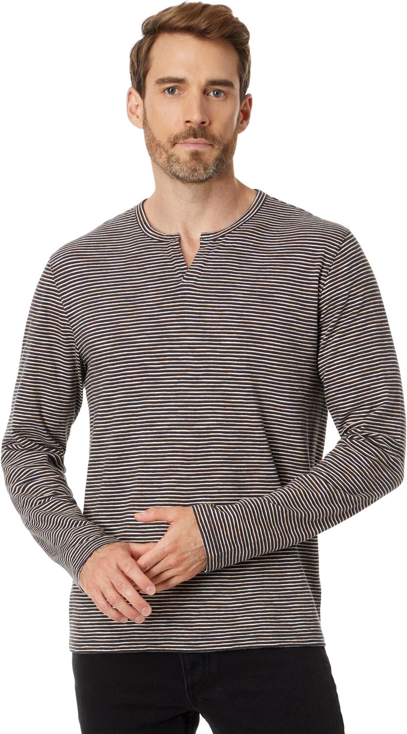 

Рубашка Slub Stripe Split-Neck Long Sleeve Vince, цвет Nightshade/Off-White