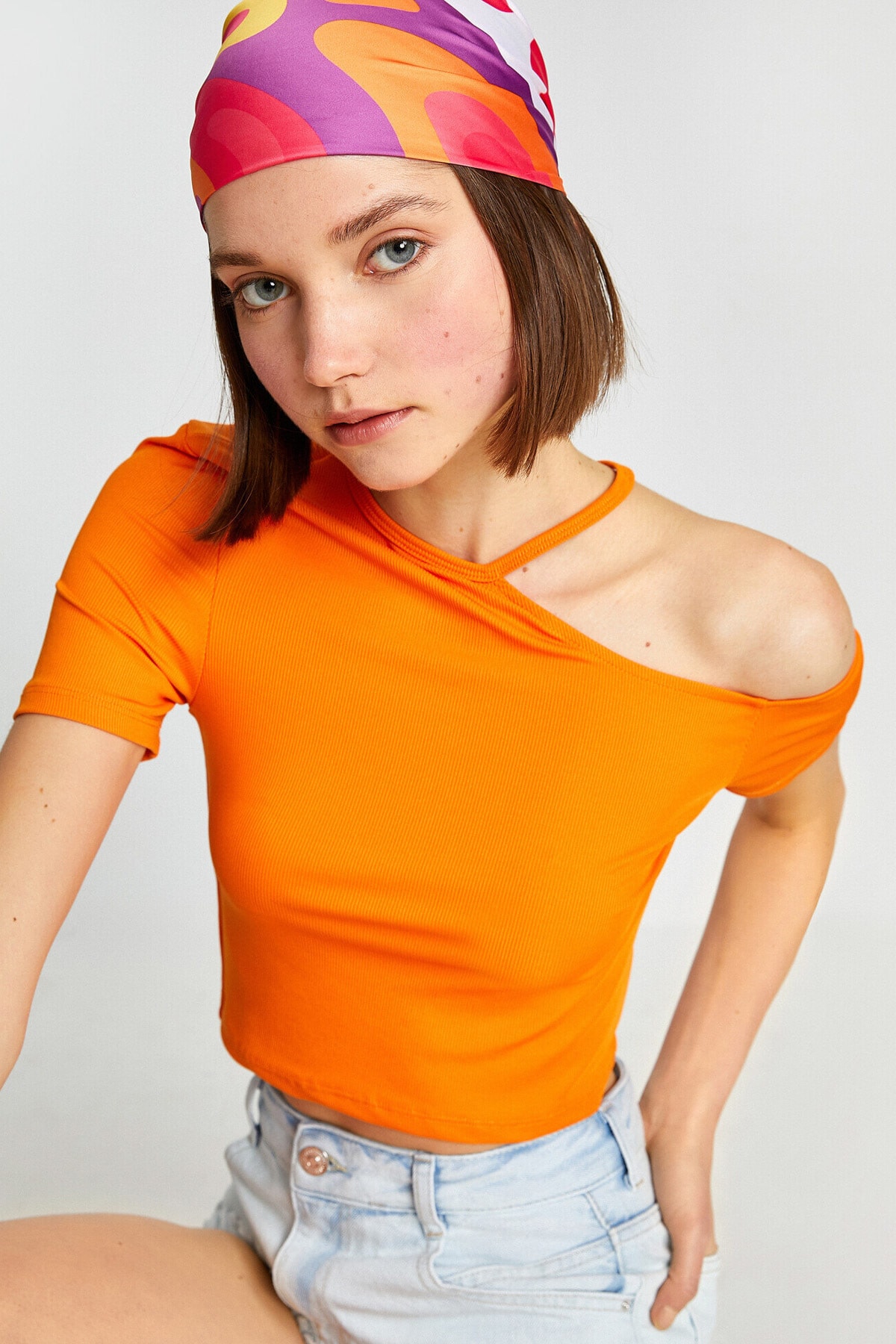Женская оранжевая футболка Koton, оранжевый