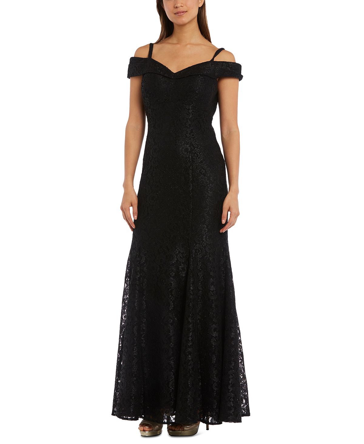 Кружевное платье с открытыми плечами R & M Richards, черный