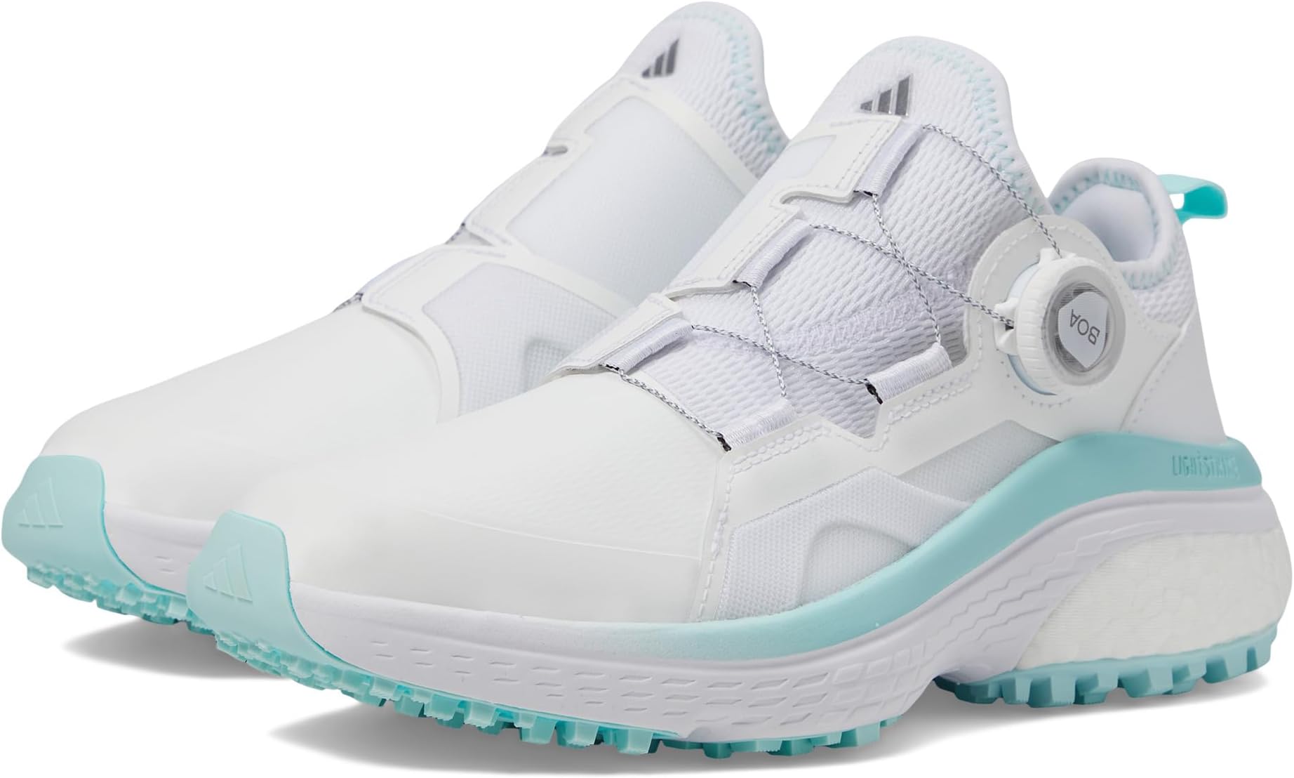 Кроссовки Solarmotion Boa Golf Shoes adidas, цвет Footwear White/Silver Metallic/Semi Flash Aqua обувь для гольфа solarmotion boa 24 adidas golf цвет footwear white silver metallic blueburst