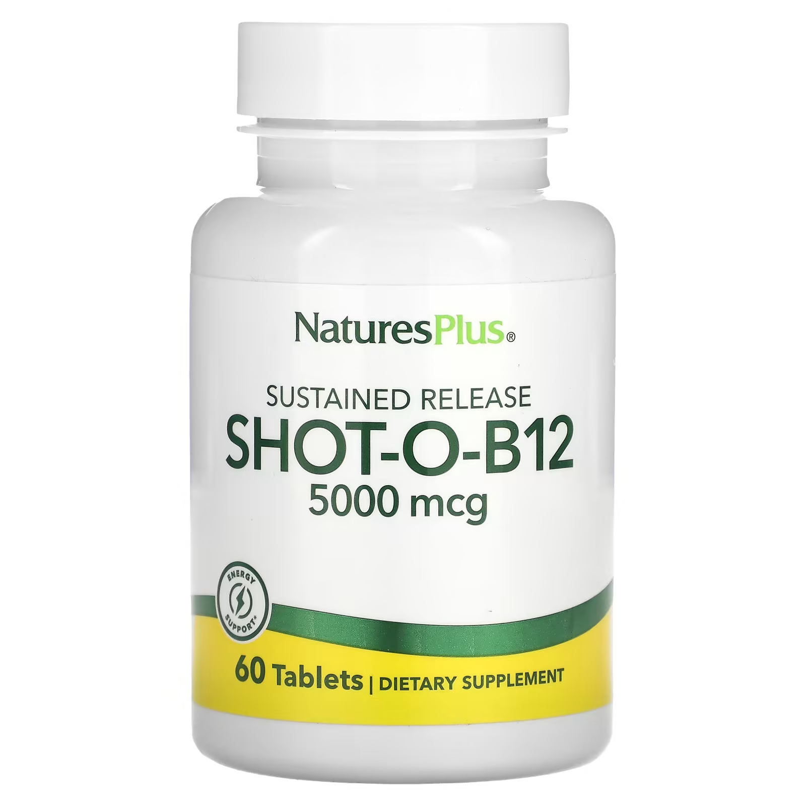 биологически активная добавка naturesplus shot o b12 5000 мкг 30 таблеток Биологически активная добавка NaturesPlus, Shot-O-B12 с замедленным высвобождением, 5000 мкг., 60 таблеток