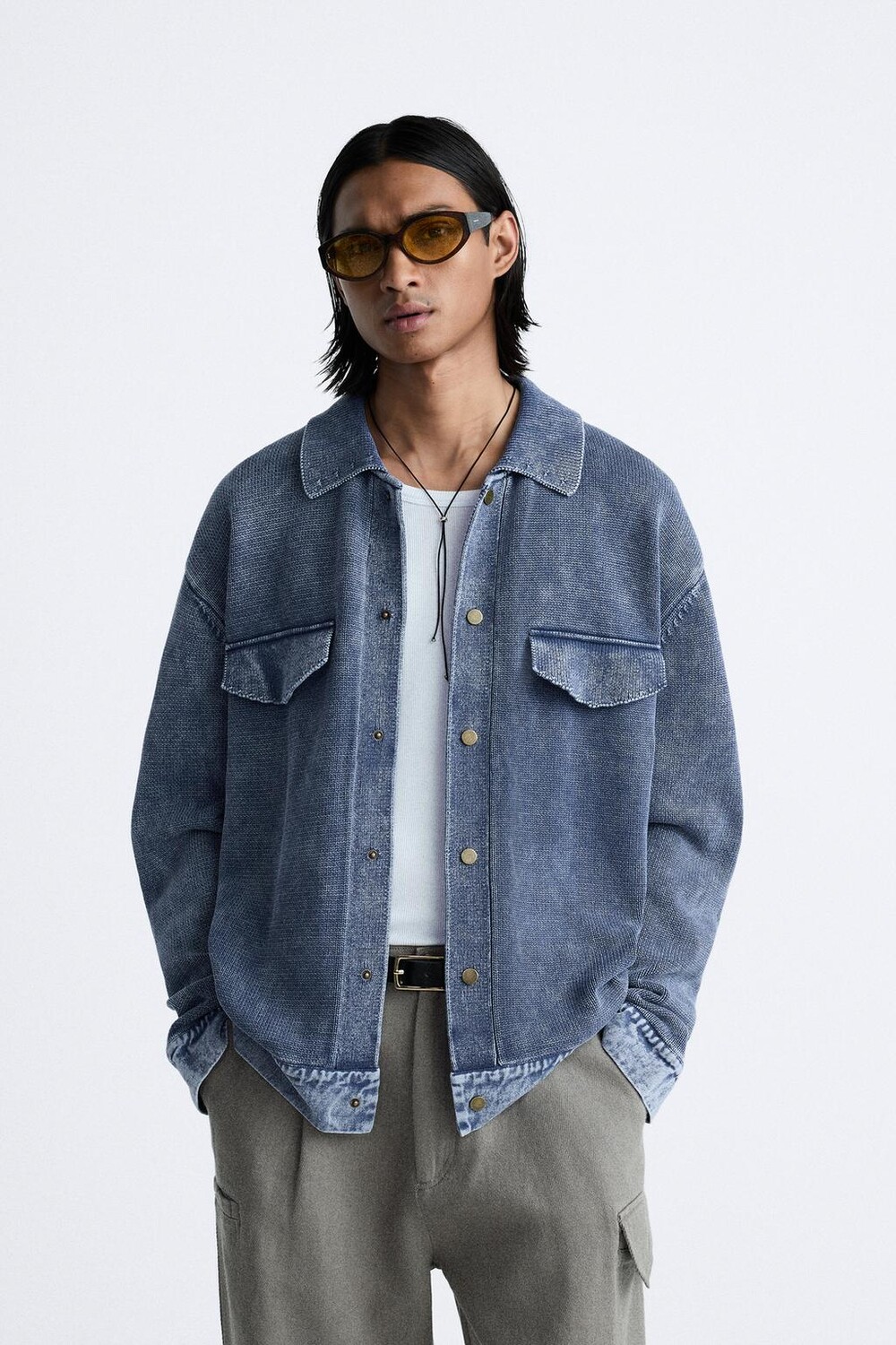 

Трикотажная куртка из джинсового денима ZARA, синий/индиго