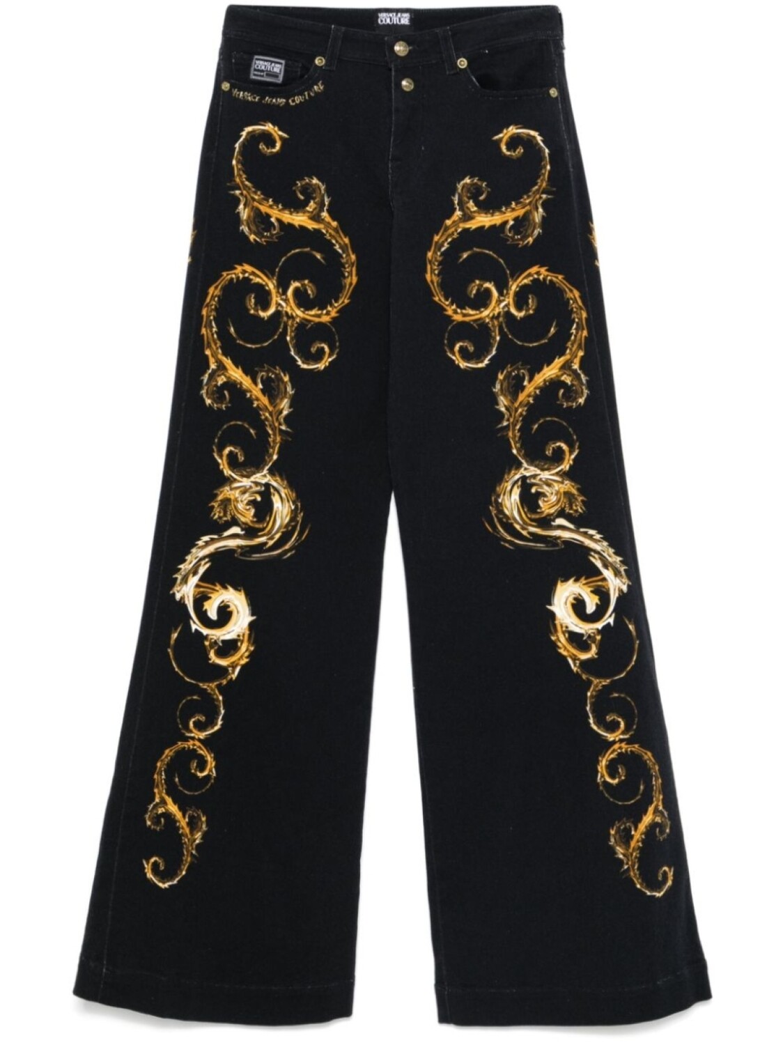 

Versace Jeans Couture расклешенные джинсы с принтом Chromo Couture, черный