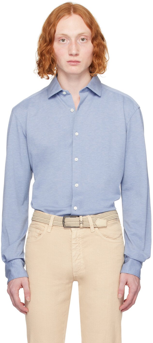 

Синяя рубашка с раздвинутым воротником Zegna, цвет Blue