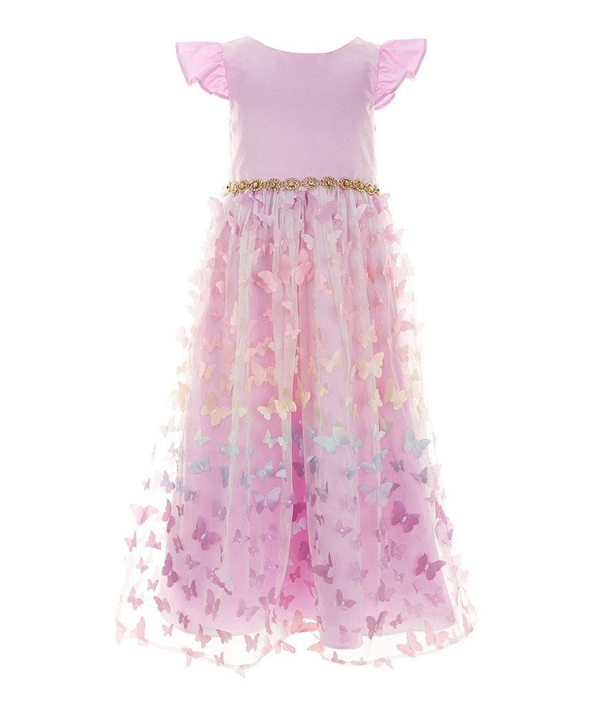 Rare Editions, бальное платье с омбре-юбкой и атласным лифом для маленьких девочек 2T-6X с короткими рукавами и аппликацией в виде бабочек, фиолетовый