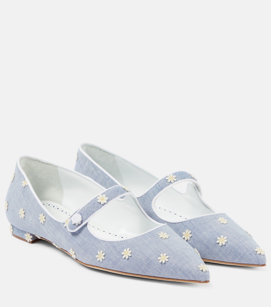 

Туфли мэри джейн с вышивкой campari из шамбре Manolo Blahnik, белый