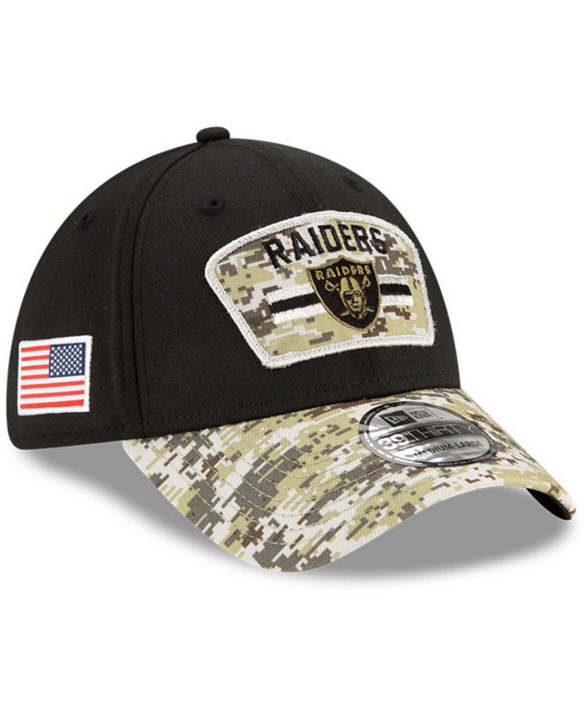 

Мужская черная камуфляжная кепка Las Vegas Raiders 2021 Salute To Service 39THIRTY Flex Hat New Era