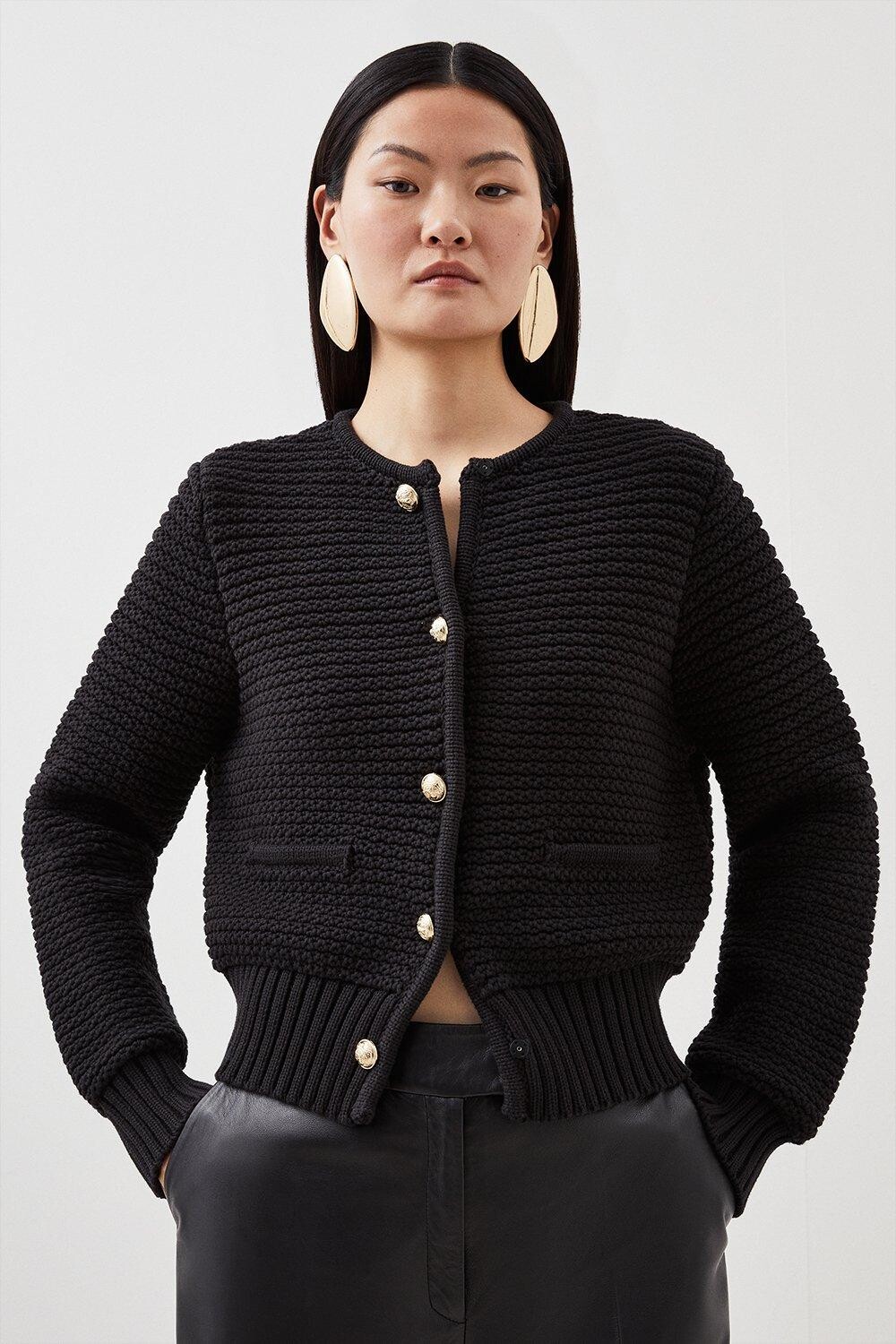 

Кардиган крупной вязки из трубчатого хлопка Karen Millen, черный
