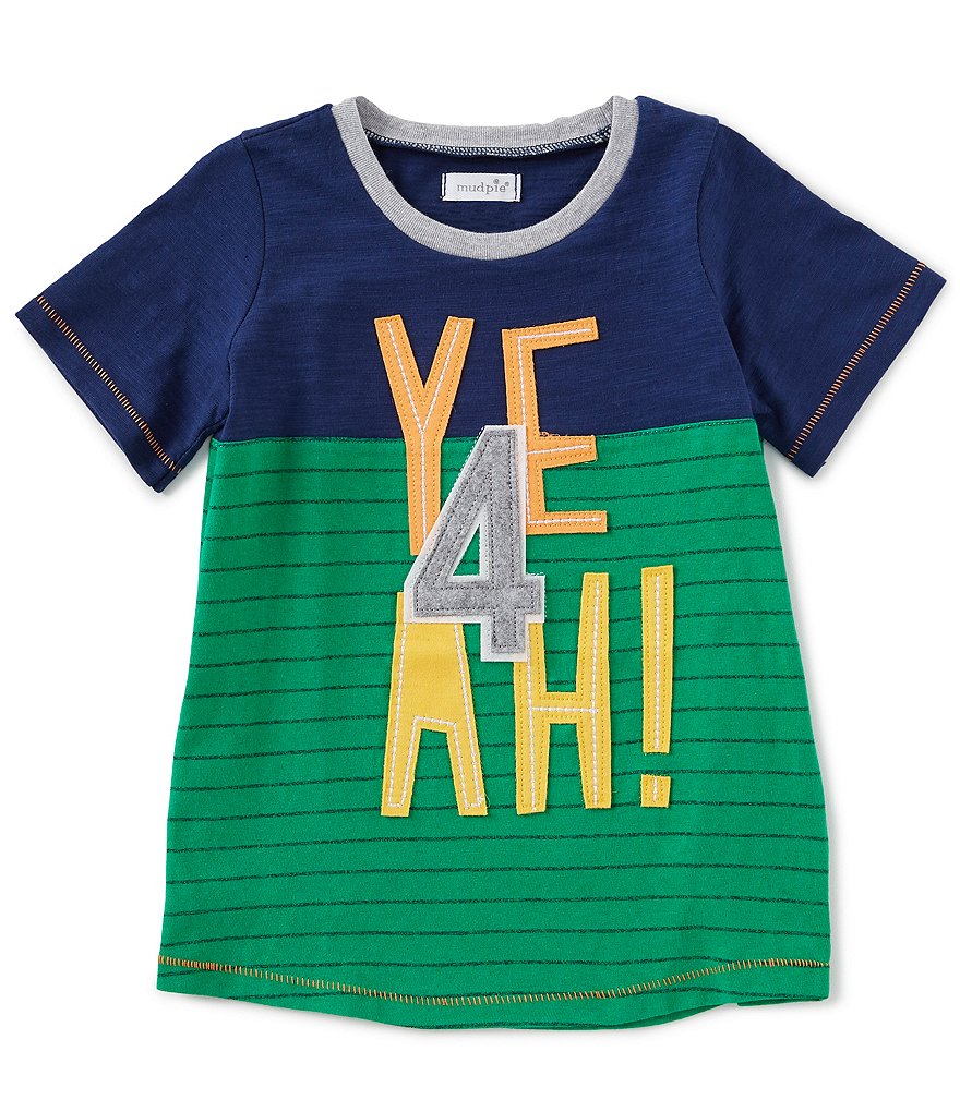 

Футболка с короткими рукавами Mud Pie Little Boys 4T, 4th Birthday Yeah, зеленый