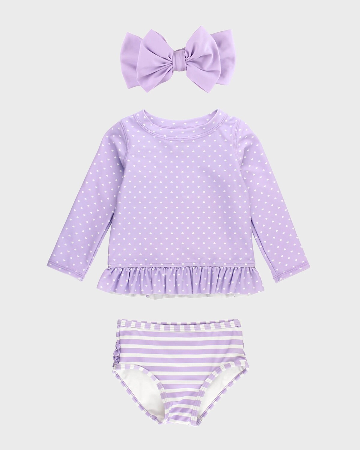 

Комплект из двух частей купальника и банта для девочек Lavender Hearts, размер 3M-8 Rufflebutts, фиолетовый