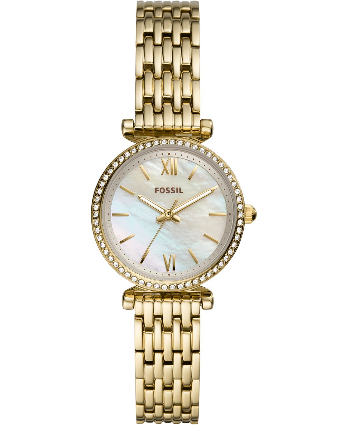 Женские мини-часы Carlie из нержавеющей стали с золотистым браслетом, 28 мм Fossil, золотой цена и фото