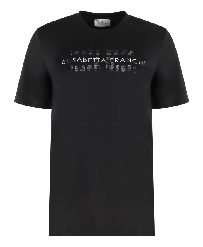 

Хлопковая футболка с деталями из стразов Elisabetta Franchi, черный