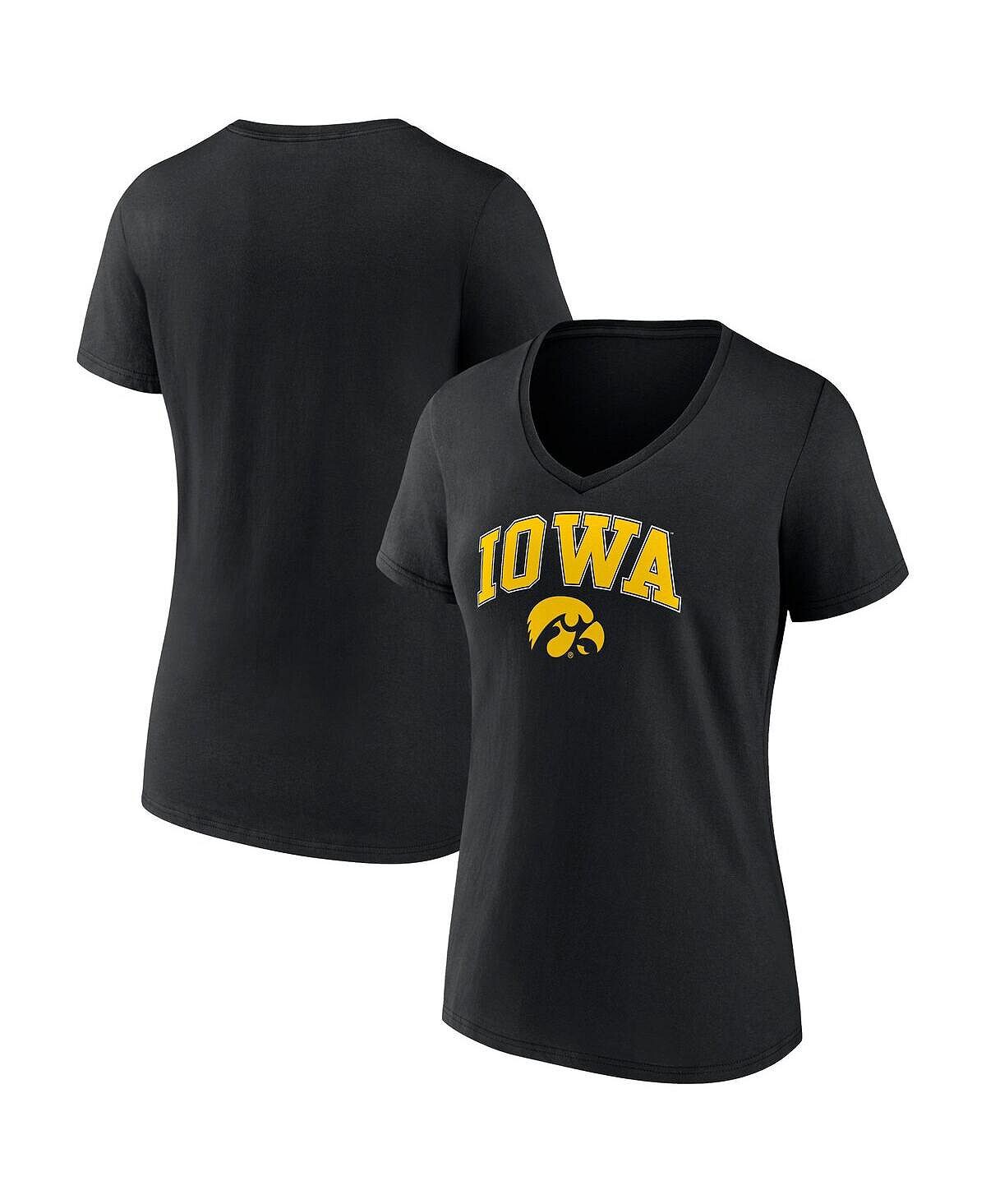

Женская черная футболка с v-образным вырезом с логотипом Iowa Hawkeyes Evergreen Campus Fanatics, черный