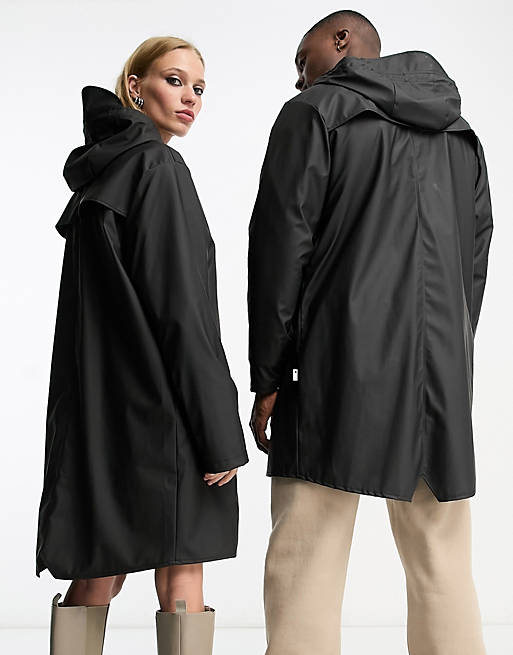 Черная водонепроницаемая длинная куртка унисекс Rains 12020 синяя водонепроницаемая длинная куртка с капюшоном rains 12020