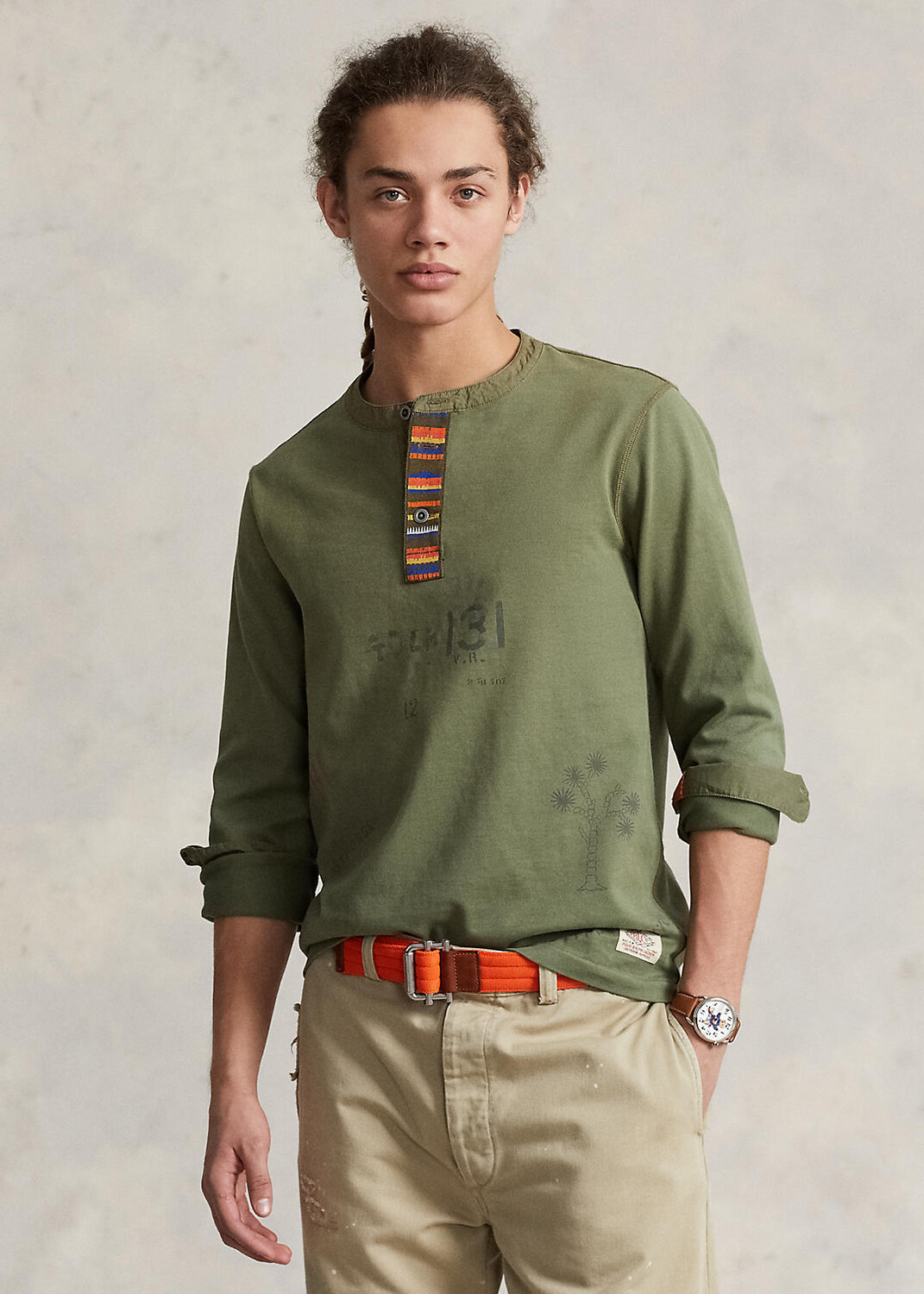 

Рубашка Henley из джерси с трафаретом