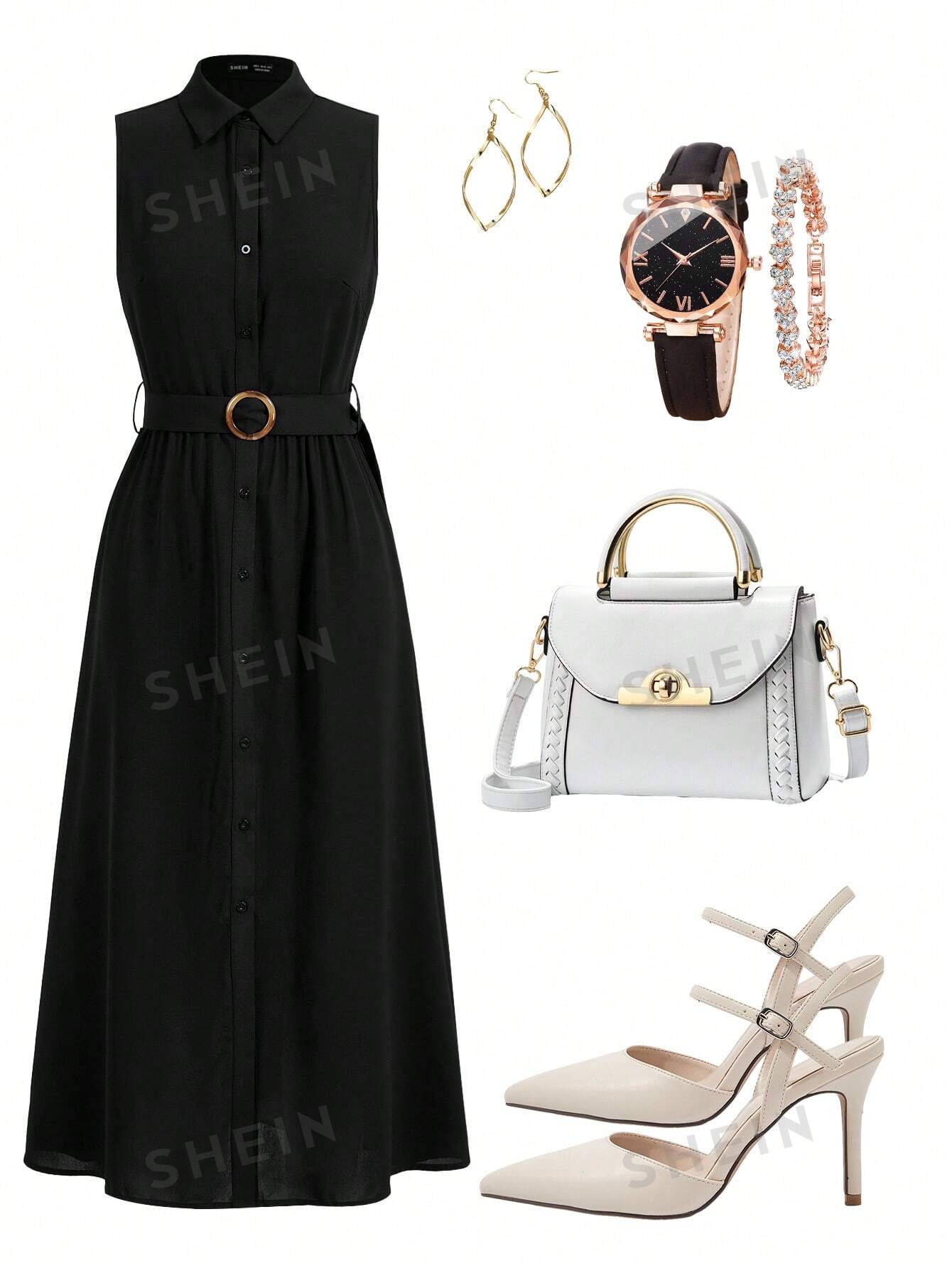 SHEIN Clasi Женская однобортная рубашка без рукавов весенне-пасхальное платье, черный платье magda весеннее 42 размер новое