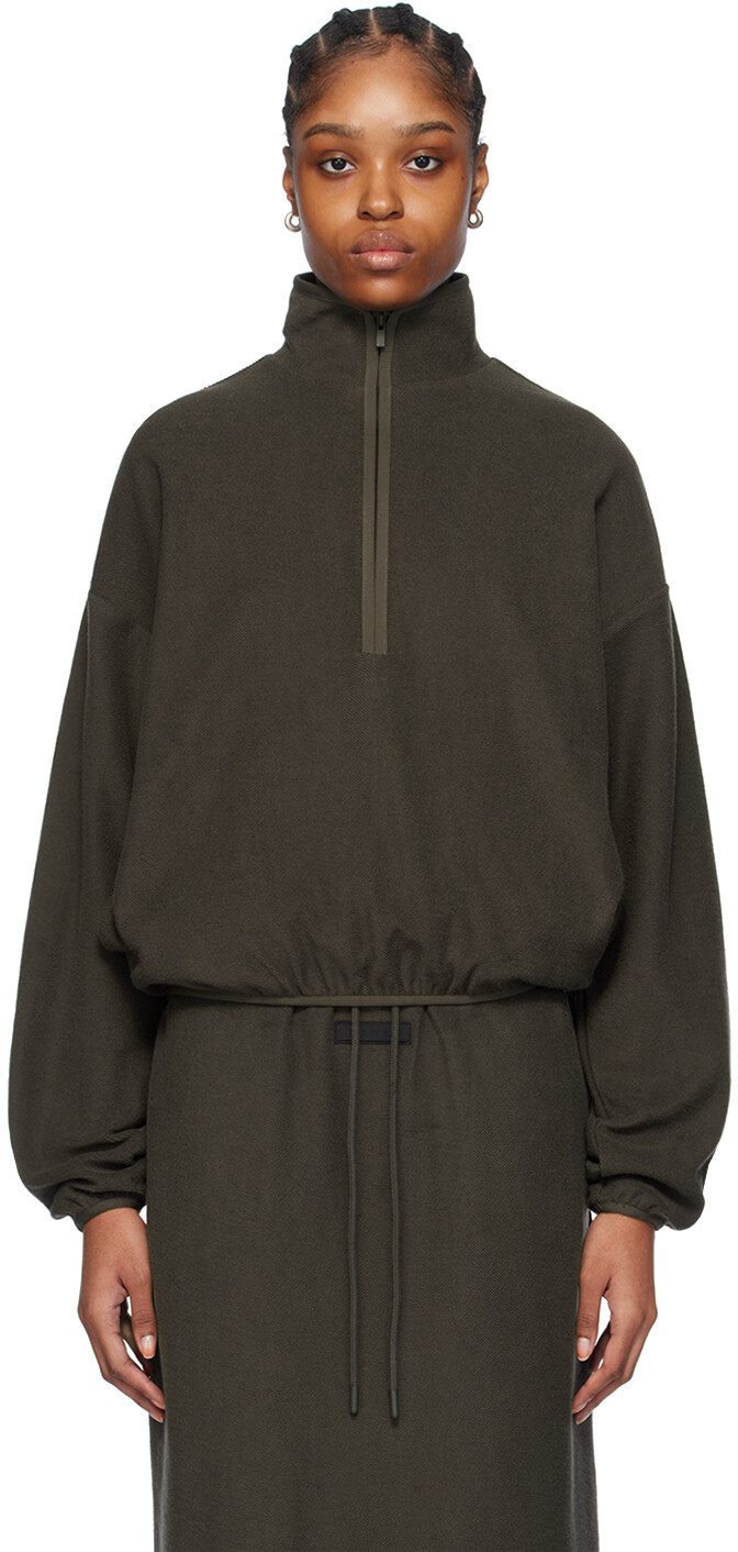 

Серый свитшот на молнии до половины Fear Of God Essentials, цвет Ink