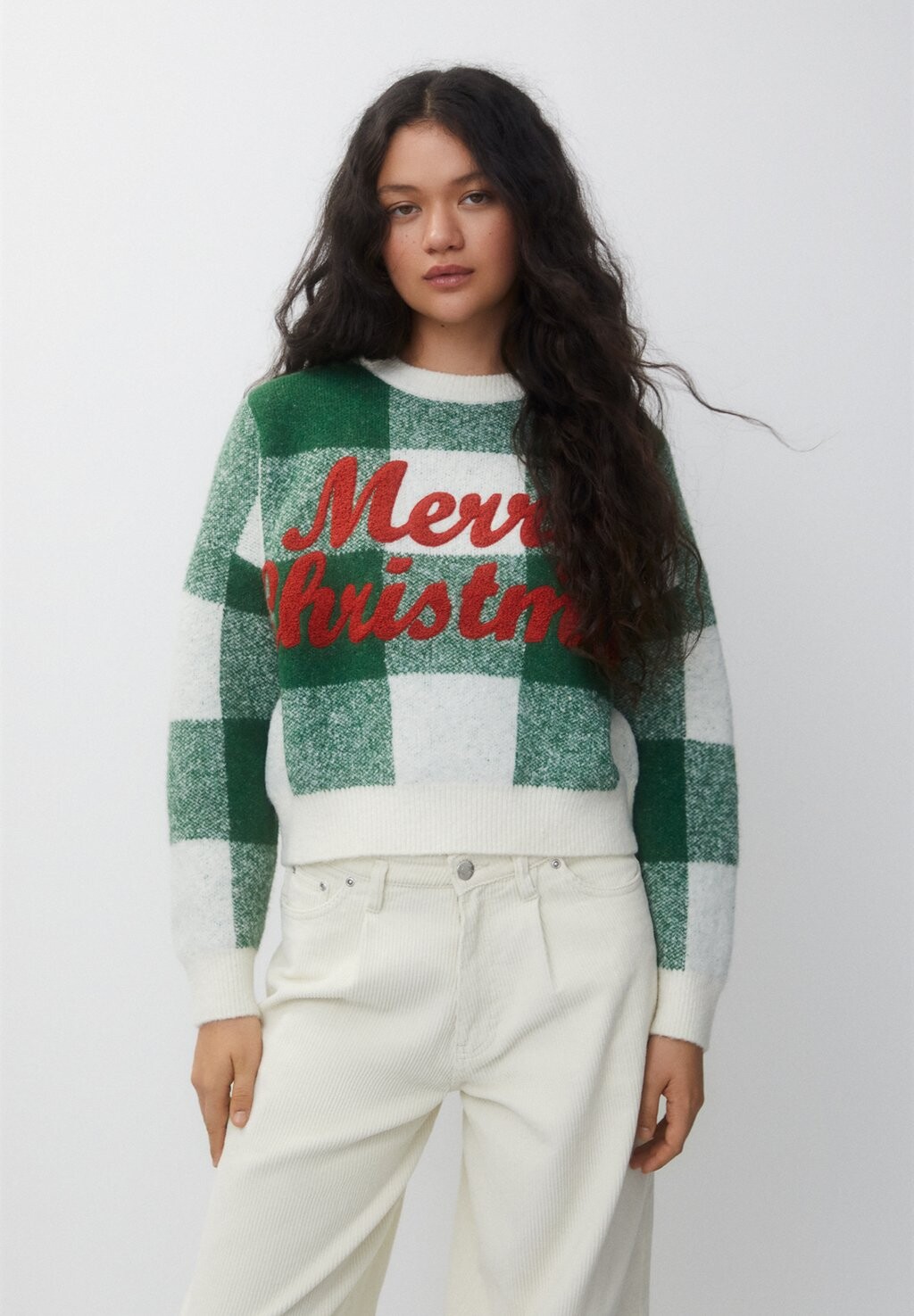 

Свитер Check Christmas PULL&BEAR, зеленый