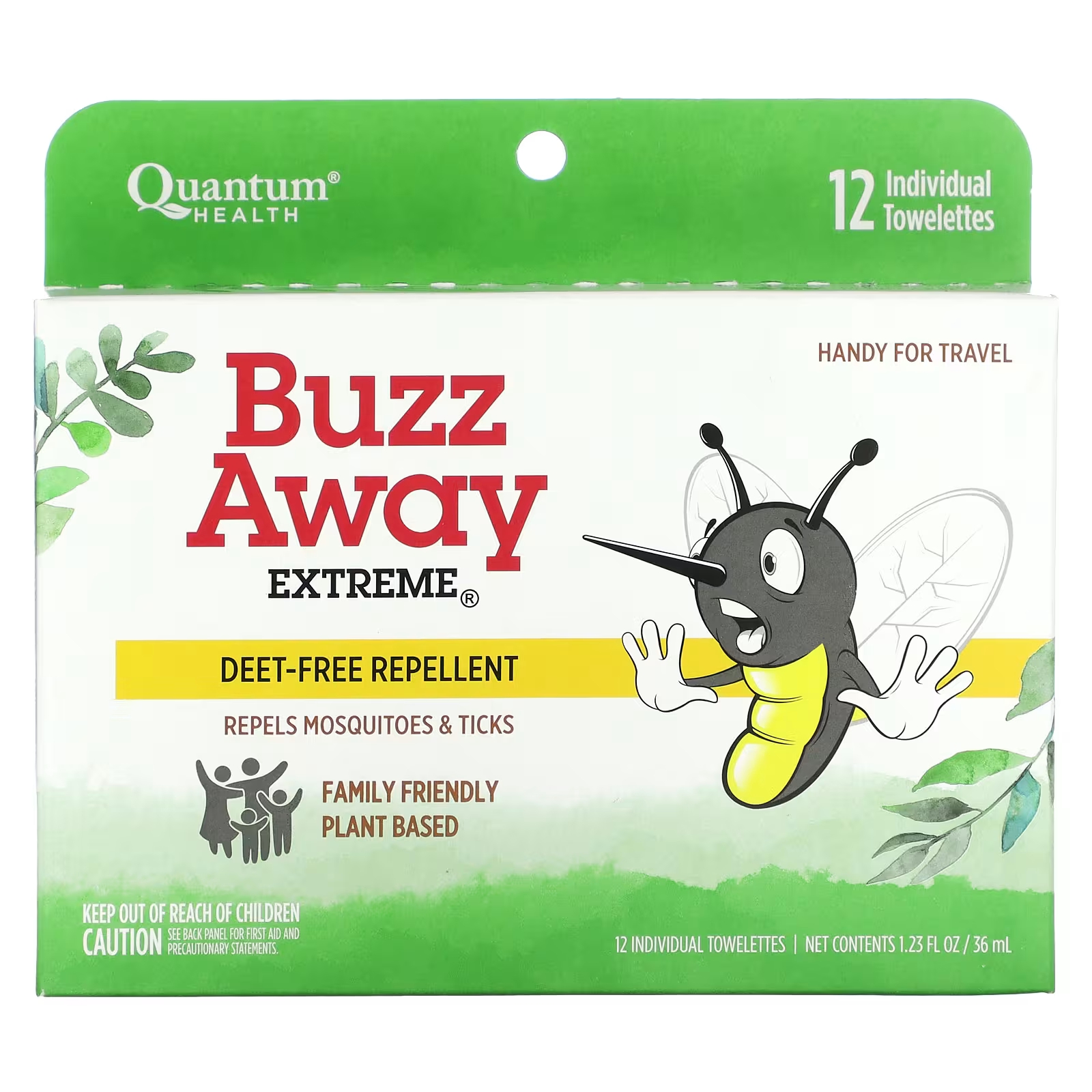 Средство от комаров Quantum Health Buzz Away Extreme, 12 отдельных салфеток quantum health buzz away extreme средство от насекомых без дэт 59 мл 2 жидк унции