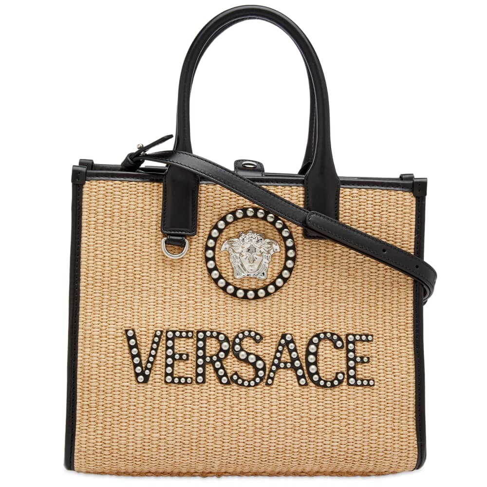 

Маленькая большая сумка Versace с заклепками, бежевый