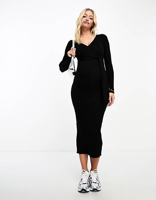 

Черное трикотажное платье миди с запахом спереди ASOS DESIGN Maternity, Черный