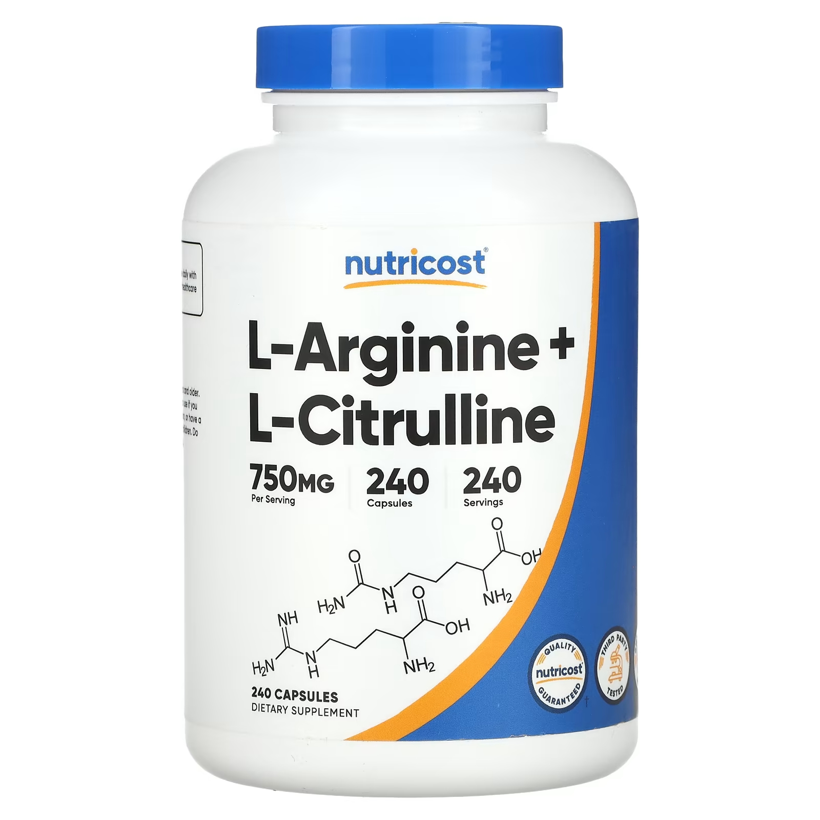 L-аргинин + L-цитруллин Nutricost, 750 мг, 240 капсул