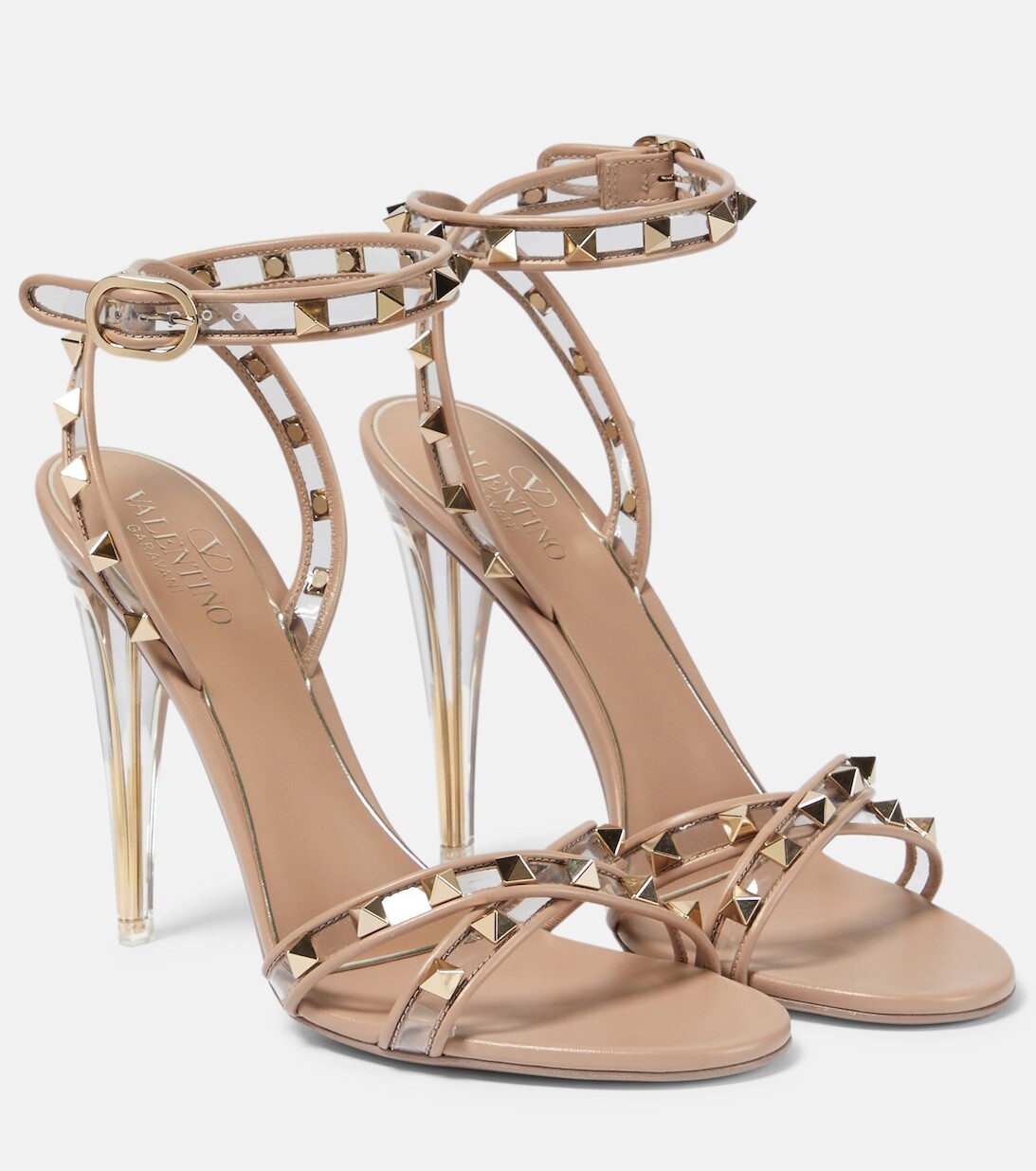 

Сандалии Rockstud из кожи и ПВХ Valentino Garavani, бежевый