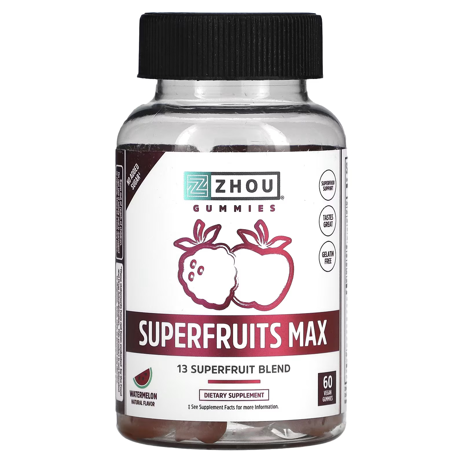 Пищевая добавка Zhou Nutrition Superfruits Max Watermelon, 60 жевательных конфет пищевая добавка zhou nutrition iron beard 60 капсул