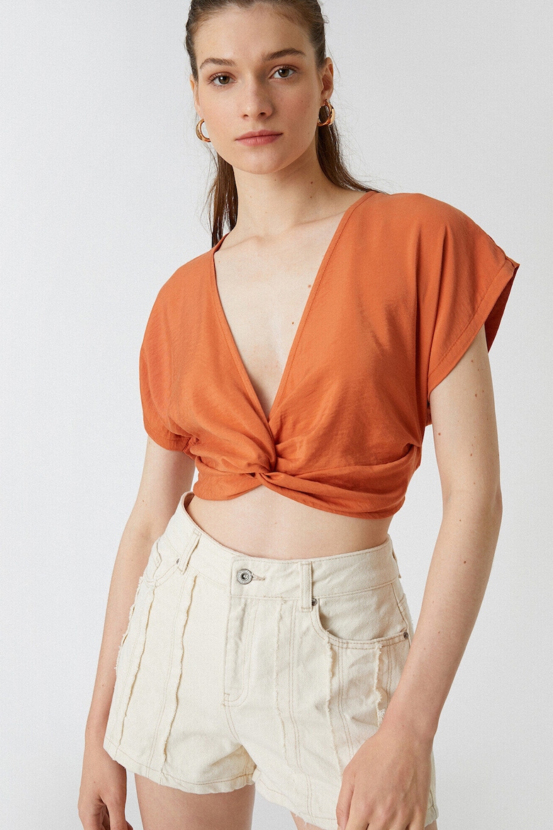 Укороченная блузка с глубоким вырезом Koton, оранжевый